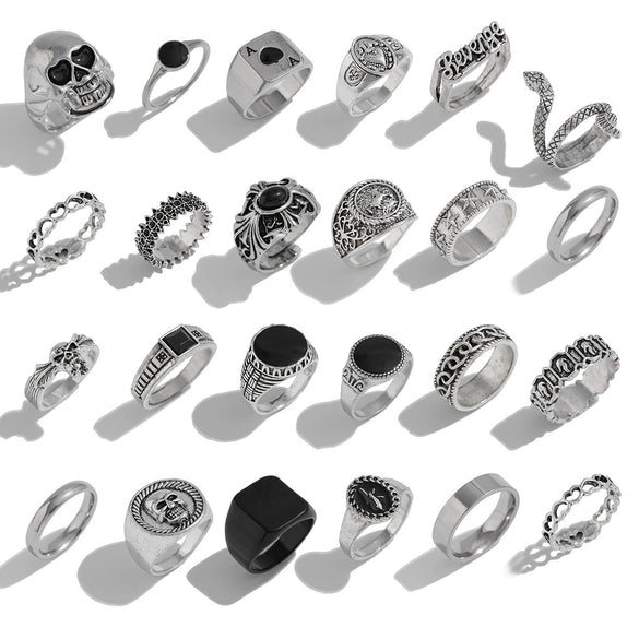 Wholesale Men's Zinc Alloy Geometric Skull Oil Drop Hiphop Niche Ring With Electroplating