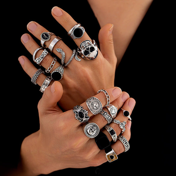 Wholesale Men's Zinc Alloy Geometric Skull Oil Drop Hiphop Niche Ring With Electroplating