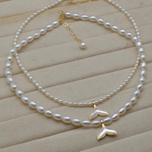 Wholesale Mermaid Tail Freshwater Pearl Necklace With Rice Shape And Copper Accessory