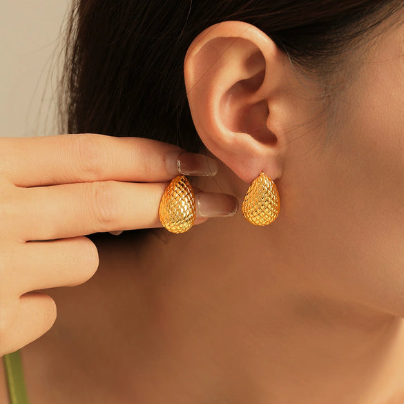 Wholesale Mesh Earrings Copper 18K Gold Plated Drop Shape Geometric Niche Style