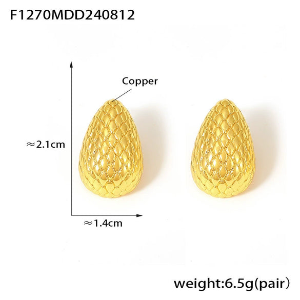 Wholesale Mesh Earrings Copper 18K Gold Plated Drop Shape Geometric Niche Style