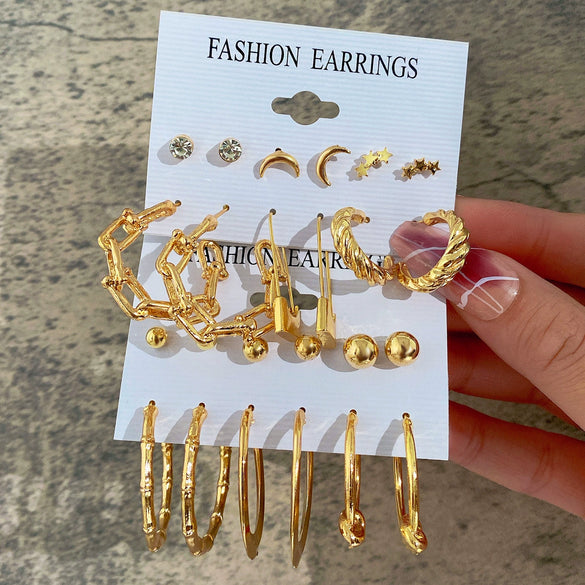 Wholesale Metal Alloy Circle Chain Earring Set With Love Pin And Butterfly Designs