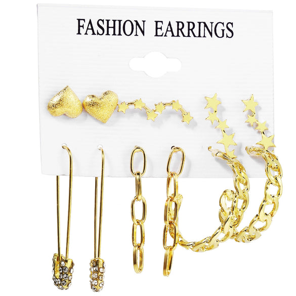 Wholesale Metal Alloy Circle Chain Earring Set With Love Pin And Butterfly Designs