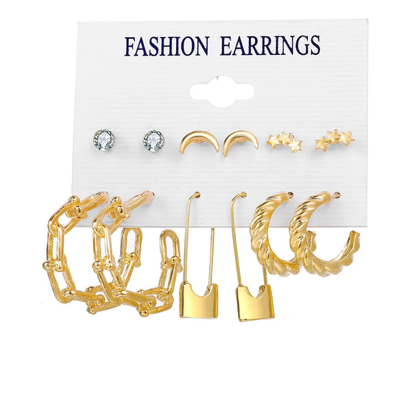Wholesale Metal Alloy Circle Chain Earring Set With Love Pin And Butterfly Designs