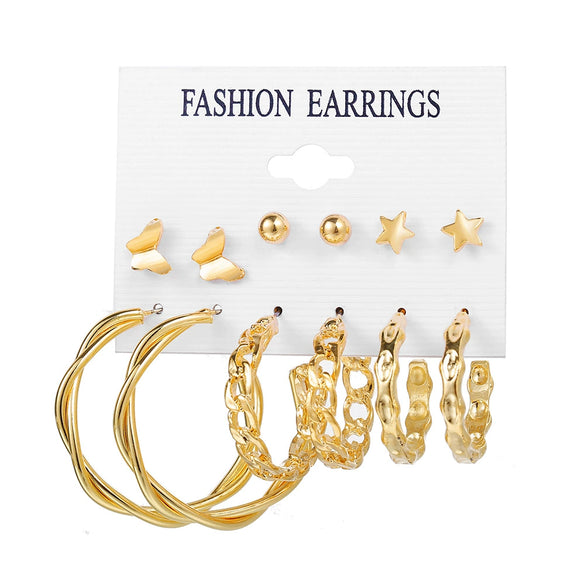 Wholesale Metal Alloy Circle Chain Earring Set With Love Pin And Butterfly Designs