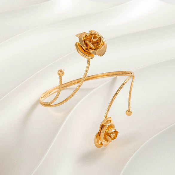 Wholesale Metal Alloy Flower Geometric Open Arm Bracelet Punk Style Niche For Women