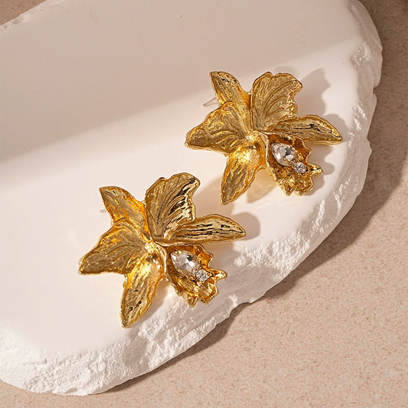 Wholesale Metal Alloy Flower Tassel Earrings With Electroplating Exaggerated And Fashionable For Women