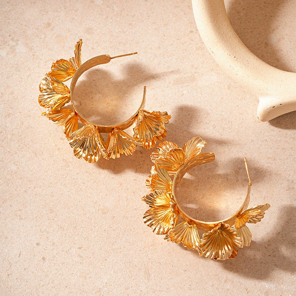 Wholesale Metal Alloy Flower Tassel Earrings With Electroplating Exaggerated And Fashionable For Women