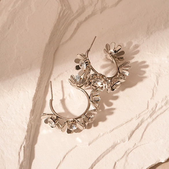 Wholesale Metal Alloy Flower Tassel Earrings With Electroplating Exaggerated And Fashionable For Women