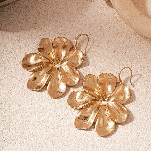 Wholesale Metal Alloy Flower Tassel Earrings With Electroplating Exaggerated And Fashionable For Women
