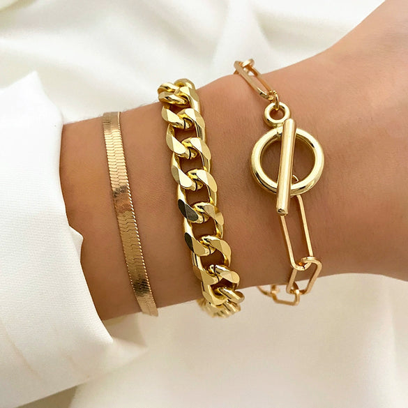 Wholesale Metal Alloy Folded Exaggerated Geometric Retro Style Electroplated Unisex Bracelet
