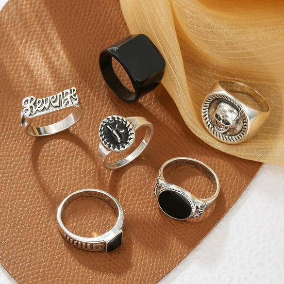 Wholesale Metal Alloy Geometric Skull Head Ring Set With Electroplating For Women