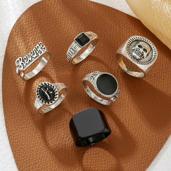 Wholesale Metal Alloy Geometric Skull Head Ring Set With Electroplating For Women