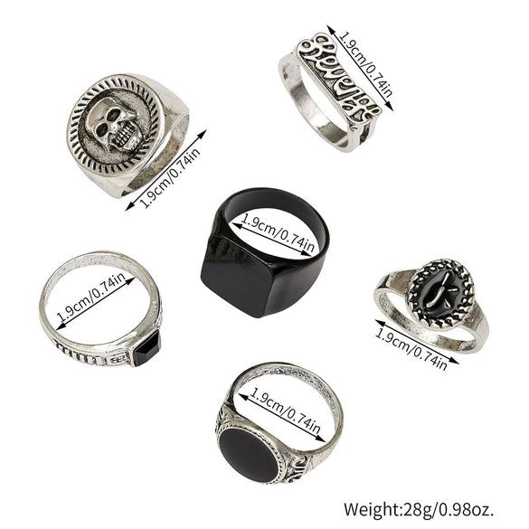 Wholesale Metal Alloy Geometric Skull Head Ring Set With Electroplating For Women