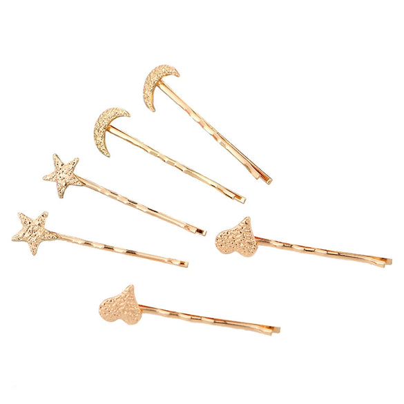 Wholesale Metal Alloy Goldplated Star Moon Frosted Hairpin Clip For Women Hair Accessories