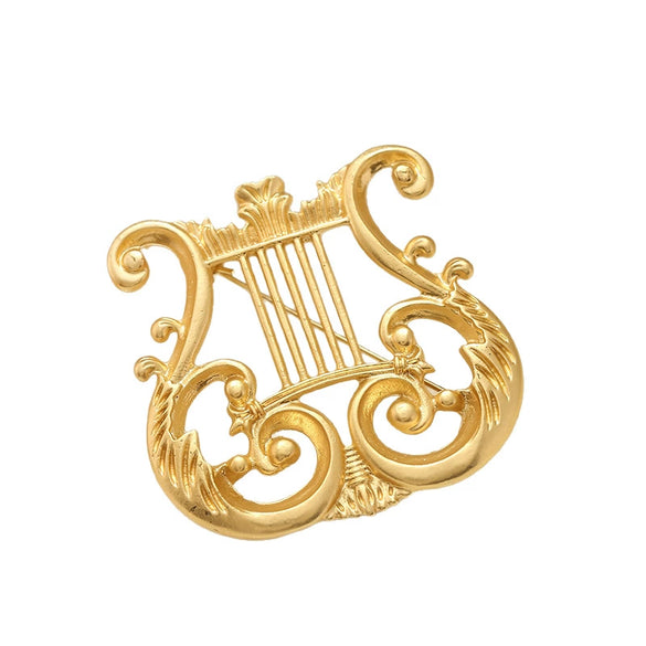 Wholesale Metal Alloy Retro Harp Glossy Electroplated Women's Brooch Suit Pin