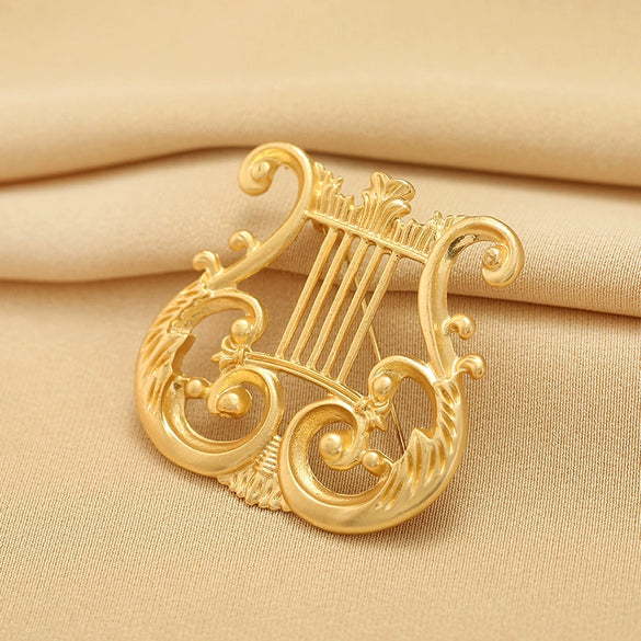 Wholesale Metal Alloy Retro Harp Glossy Electroplated Women's Brooch Suit Pin