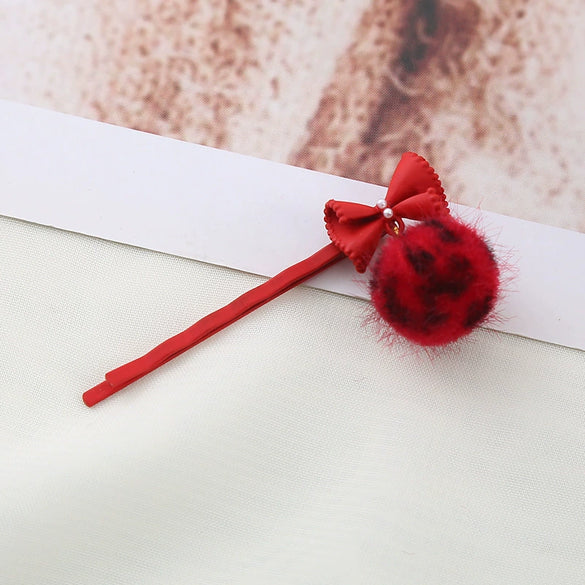 Wholesale Metal Baking Varnish Red Bow Tassel Hairpin For Girls Hair Accessories