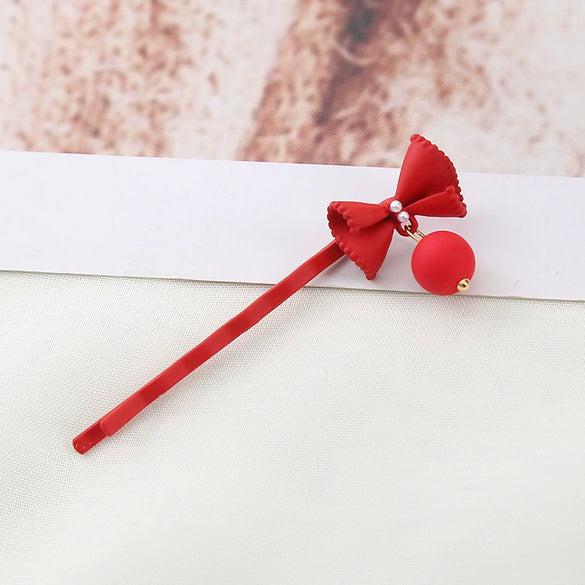 Wholesale Metal Baking Varnish Red Bow Tassel Hairpin For Girls Hair Accessories