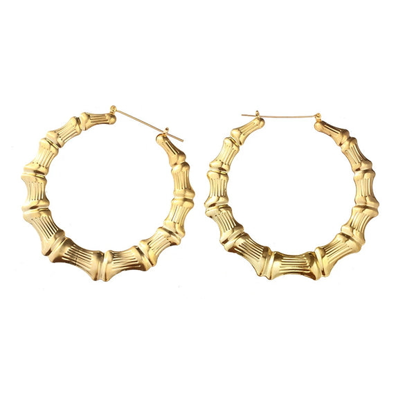Wholesale Metal Bamboo Big Circle Geometric Hiphop Style Electroplated Unisex Earrings