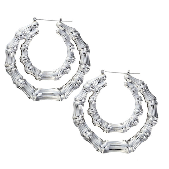 Wholesale Metal Bamboo Big Circle Geometric Hiphop Style Electroplated Unisex Earrings