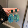Wholesale Metal Blue Irregular Earrings With Silver Needle Pleated And Geometric Design Electroplated For Women