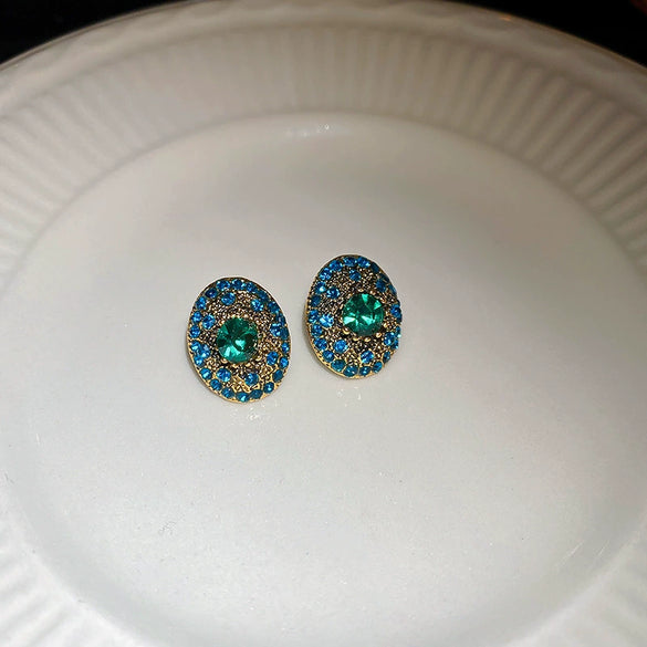 Wholesale Metal Blue Irregular Earrings With Silver Needle Pleated And Geometric Design Electroplated For Women