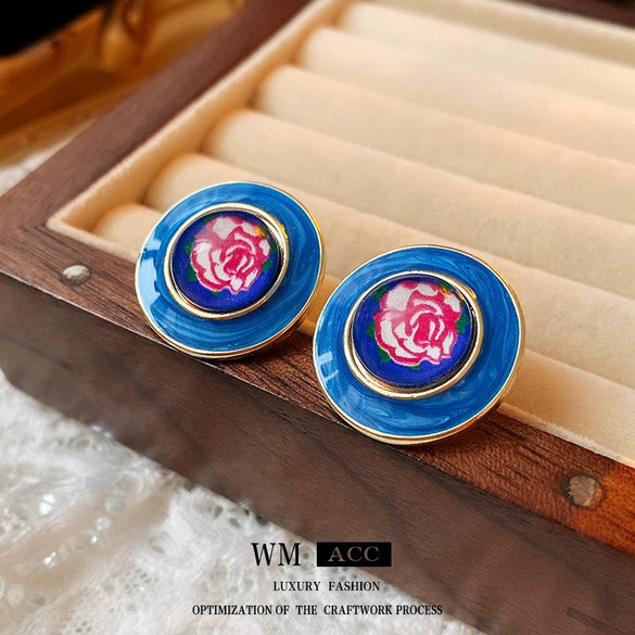 Wholesale Metal Blue Irregular Earrings With Silver Needle Pleated And Geometric Design Electroplated For Women