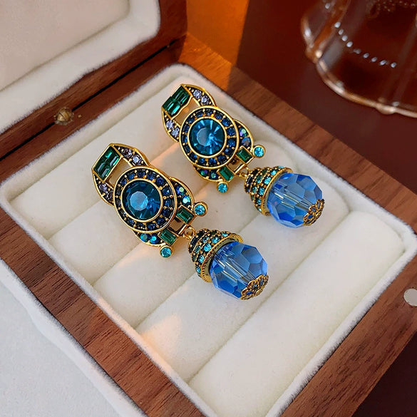 Wholesale Metal Blue Irregular Earrings With Silver Needle Pleated And Geometric Design Electroplated For Women