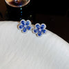 Wholesale Metal Blue Irregular Earrings With Silver Needle Pleated And Geometric Design Electroplated For Women