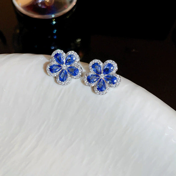 Wholesale Metal Blue Irregular Earrings With Silver Needle Pleated And Geometric Design Electroplated For Women