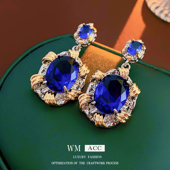 Wholesale Metal Blue Irregular Earrings With Silver Needle Pleated And Geometric Design Electroplated For Women