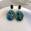 Wholesale Metal Blue Irregular Earrings With Silver Needle Pleated And Geometric Design Electroplated For Women