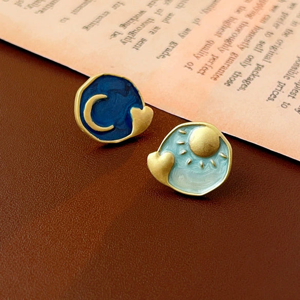 Wholesale Metal Blue Irregular Earrings With Silver Needle Pleated And Geometric Design Electroplated For Women
