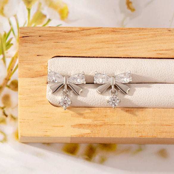 Wholesale Metal Bow Pendant Earrings Electroplated For Women