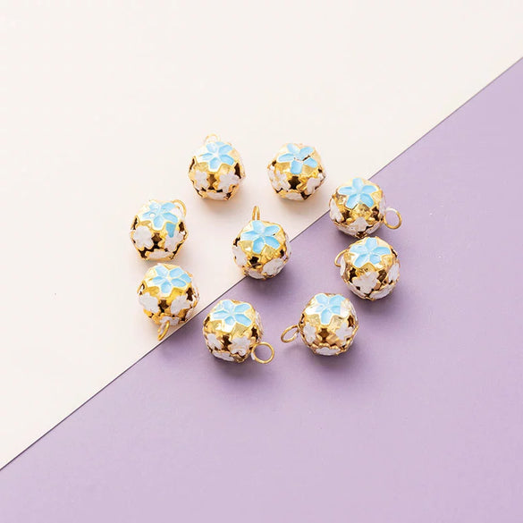 Wholesale Metal Bracelet With Color Hollow Flower Ball And Pet Bell Cloisonne And Electroplated Design