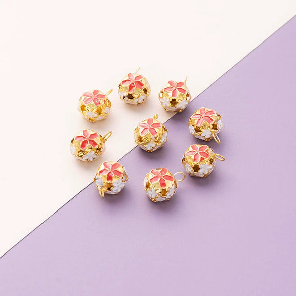 Wholesale Metal Bracelet With Color Hollow Flower Ball And Pet Bell Cloisonne And Electroplated Design