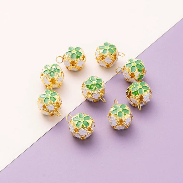 Wholesale Metal Bracelet With Color Hollow Flower Ball And Pet Bell Cloisonne And Electroplated Design
