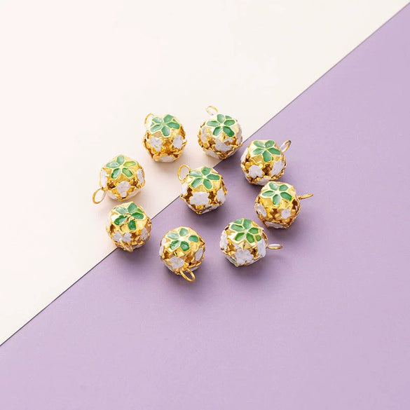 Wholesale Metal Bracelet With Color Hollow Flower Ball And Pet Bell Cloisonne And Electroplated Design
