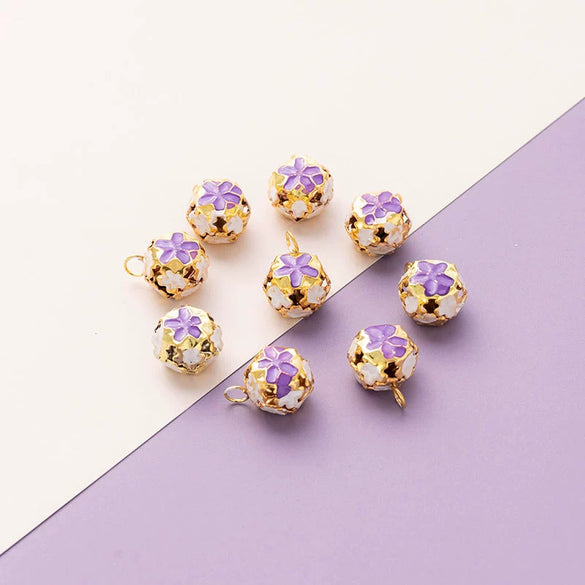 Wholesale Metal Bracelet With Color Hollow Flower Ball And Pet Bell Cloisonne And Electroplated Design