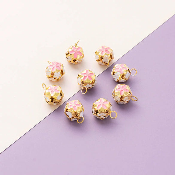 Wholesale Metal Bracelet With Color Hollow Flower Ball And Pet Bell Cloisonne And Electroplated Design