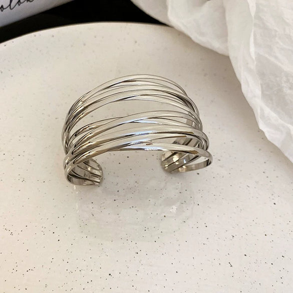 Wholesale Metal Bracelet With Geometric Style Electroplated For High End Feel Wide Edge Personality Exquisite Light Luxury Temperament