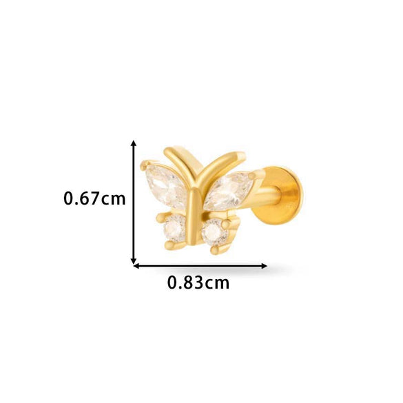 Wholesale Metal Butterfly Style Electroplated Puncture Ornaments For Women Inner Tooth Thread Flat Base Rod Lip Nail And Ear Bone Nail