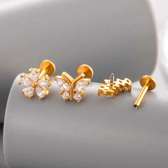 Wholesale Metal Butterfly Style Electroplated Puncture Ornaments For Women Inner Tooth Thread Flat Base Rod Lip Nail And Ear Bone Nail