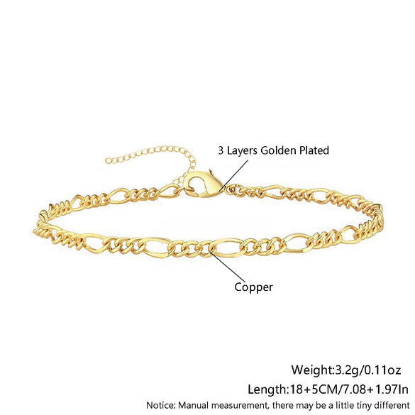 Wholesale Metal Chain Bracelet Copper Gold Plated Geometric Minimalist Unisex Ladies Jewelry Fivepiece Set