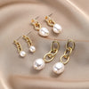 Wholesale Metal Chain Pearl Earrings With Electroplating Treatment Simple Fashion Retro Style For Women