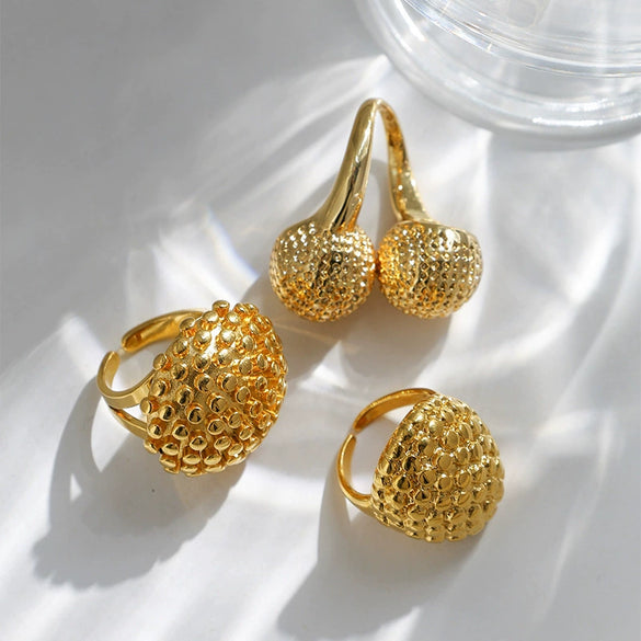 Wholesale Metal Cherry Ring Stainless Steel Gold Plated Geometric Style Unisex Finger Ring