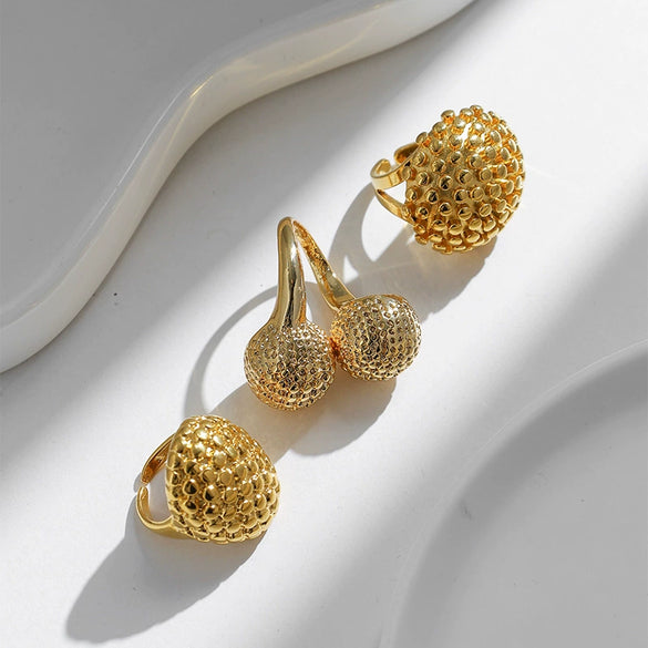 Wholesale Metal Cherry Ring Stainless Steel Gold Plated Geometric Style Unisex Finger Ring
