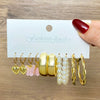 Wholesale Metal Circle Chain Retro Card Earrings Set With Pearl Butterfly Oil Drop Crystal And Alloy Acrylic Material Geometric And Personality Style