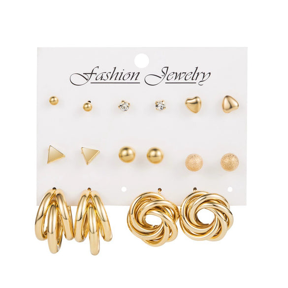 Wholesale Metal Circle Chain Retro Card Earrings Set With Pearl Butterfly Oil Drop Crystal And Alloy Acrylic Material Geometric And Personality Style